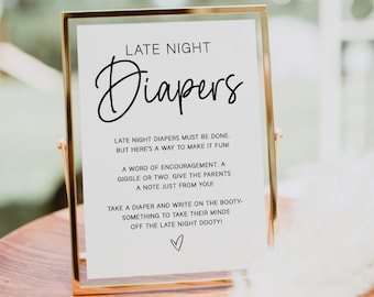 Late Night Diapers Sign, Minimalist Baby Shower Game, Modern