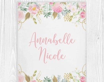 Personalized Baby Blanket, Floral Baby Blanket, Baby Girl Blanket, Baby Name Blanket, Floral Nursery, Floral Crib Bedding, Baby Girl Gift