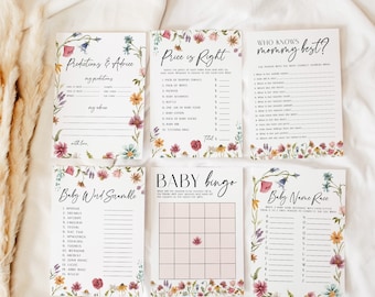 Wildflower Baby Shower Games Bundle, Boho Baby Shower Games Printable, Floral Baby Shower Bundle, Floral Baby Shower Games Download, WFS1