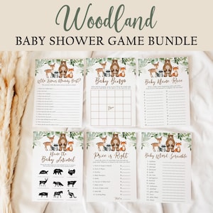 Woodland Baby Shower Games Bundle, Printable Baby Shower Games Pack, Woodland Baby Shower Bundle Boy, Woodland Animals Baby Shower Game WS1