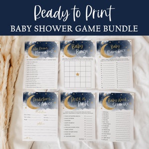 Over The Moon Baby Shower Games Bundle, Moon And Stars Baby Shower Game Bundle, Twinkle Twinkle Little Star Baby Shower Games Printable NGM1