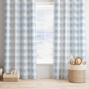 Blue Gingham Curtains, Blue Nursery Decor Boy, Baby Boy Nursery Curtains, Blackout Curtains Nursery, Baby Boy Nursery Decor, Gingham Nursery
