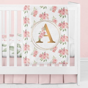 Baby Girl Name Blanket, Custom Baby Blanket, Personalized Baby Blanket, Floral Crib Bedding, Floral Nursery, Pink Floral Baby Blanket