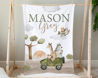 Personalisierte Safari-Decke, Kleinkind-Decke, Safari-Kinderzimmer-Dekor, Baby-Dusche-Geschenk, Safari-Krippenbettwäsche, personalisierte Baby-Decke