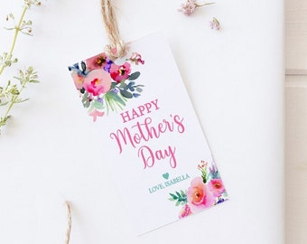 Mother's Day Gift Tags, Happy Mother's Day Tag, bewerkbare Mothers Day Printable Tag, Mom Thank You Tag Bright Spring Floral, Instant Download
