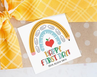 Printable First Day of School Gift Tag, Back to School Tag, Editable Teacher School Gift Tag, School Supplies Rainbow Tag, Instant Download