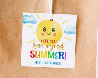 End Of School Year Tags, Editable Teacher Thank You Tags, Printable Sun Gift Tags, Last Day Of School, Classmate School Preschool Download
