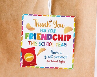 Friend Chip Bag Tags, End Of School Year Teacher Tags, Last Day Of School Printable Tags, Classroom Treat Tags, Editable Summer Gift Tags