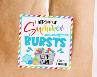 Water Balloon Gift Tag, Last Day Of School Tag Printable, Editable End Of School Year Gift Tags, Hope Your Summer Bursts With Fun, Download