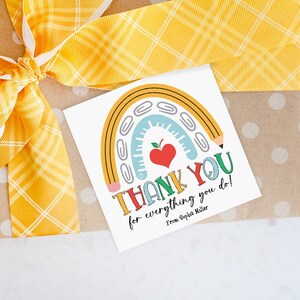 Printable Teacher Appreciation Gift Tag, Rainbow Thank You Tag, Editable Teacher Appreciation Tags, Staff Thank You Gift, Instant Download