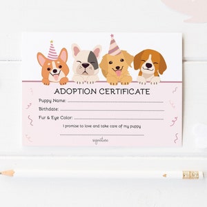 Lets Pawty Adoption Zertifikat, Welpen Party druckbare, Sofort Download, Welpen Geburtstag, Haustier Adoption Zertifikat, Lets Pawty Geburtstagskind