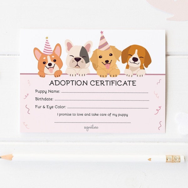 Lets Pawty Adoption Certificate, Puppy Party Printable, Instant Download, Puppy Birthday, Pet Adoption Certificate, Lets Pawty Birthday Girl