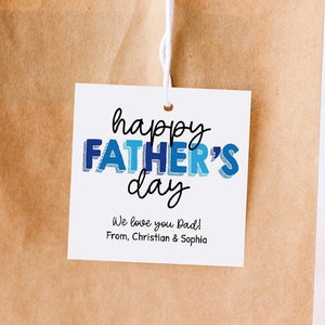Happy Fathers Day Tag, Father&#39;s Day Gift Tag, Square Printable Cookie Tag, Minimalist Editable Fathers Day Gift Printable Dad Gift From Kids