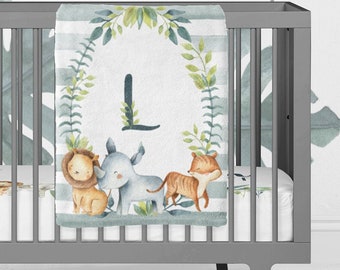 Safari-Decke, personalisierte Baby-Decke, Safari-Kinderzimmer-Dekor, Safari-Tier-Krippenbettwäsche, Kleinkind-Decke, kundenspezifische Baby-Decke, Elefant