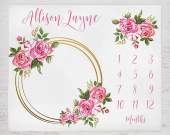 Coperta Milestone per bambina, coperta Milestone floreale rosa, coperta Milestone personalizzata, coperta Milestone per il mese del bambino, regalo per baby shower