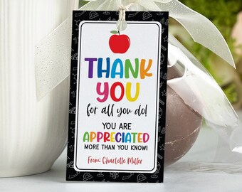 Teacher Appreciation Tags, Teacher Thank You Tags Printable Template, Editable End Of School Year Teacher Tags, End Of Year Teacher Gift Tag