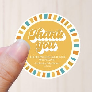 Etiquetas retro para baby shower con temática de sol, pegatinas de agradecimiento para bebé niño, pegatinas de "Aquí viene el hijo" para baby shower, etiquetas de sol para baby shower RSB1