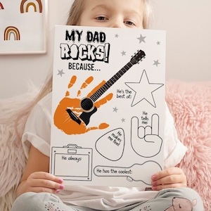 Fathers Day Handprint Art, My Dad Rocks Printable Fathers Day Craft Card, DIY Handprint Fathers Day Gift For Dad, Kids Handprint Art For Dad