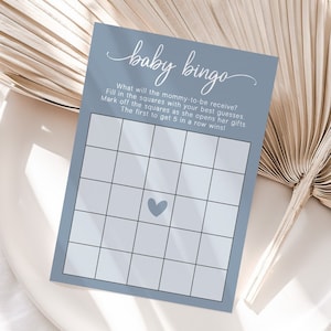 Baby Bingo Game, Minimalist Baby Shower Bingo Cards, Boho Baby Shower Games, Baby Bingo Printable, Boy Blue Baby Shower Printable Games OB1