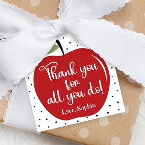 Apple Thank You Tag, Editable Teacher Appreciation Gift Tag, Teacher Appreciation Tags Printable, Thank You For All You Do, Instant Download