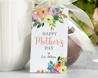 Bewerkbare Mother's Day Gift Tag, Happy Mother's Day Tag, Mothers Day Printable Tag, Mom Thank You, Bright Floral Gift Tag, Instant Download