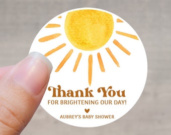 Sunshine Baby Shower Favor Labels, Sun Baby Shower Thank You Stickers, Here Comes The Son Baby Shower Stickers, Sun Baby Shower Labels, SBS2