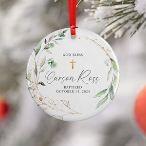 God Bless Baptism Ornament, Personalized Cross Ornament, Baptism Christmas Ornament Gift, Christened Ornament Keepsake, Baby Name Ornament