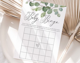 Baby Bingo Game, Baby Shower Bingo Cards, Greenery Baby Shower Games, Baby Bingo Printable, Gender Neutral Baby Shower Printable Games, GBS6