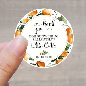 Little Cutie Thank You Stickers, Little Cutie Baby Shower Stickers, Orange Baby Shower Favor Labels, Girl Baby Shower Favor Stickers, LC1