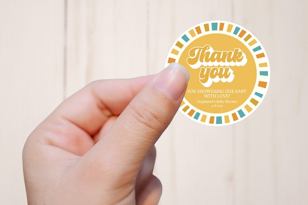 Retro Sunshine Baby Shower Favor Labels, Baby Boy Thank You Stickers ...