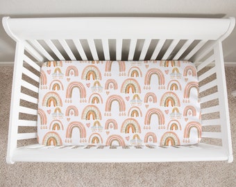 Rainbow Crib Sheet, Baby Girl Rainbow Crib Bedding, Crib Sheets Girl, Boho Crib Sheet, Rainbow Nursery Bedding, Rainbow Baby Bedding, Pink