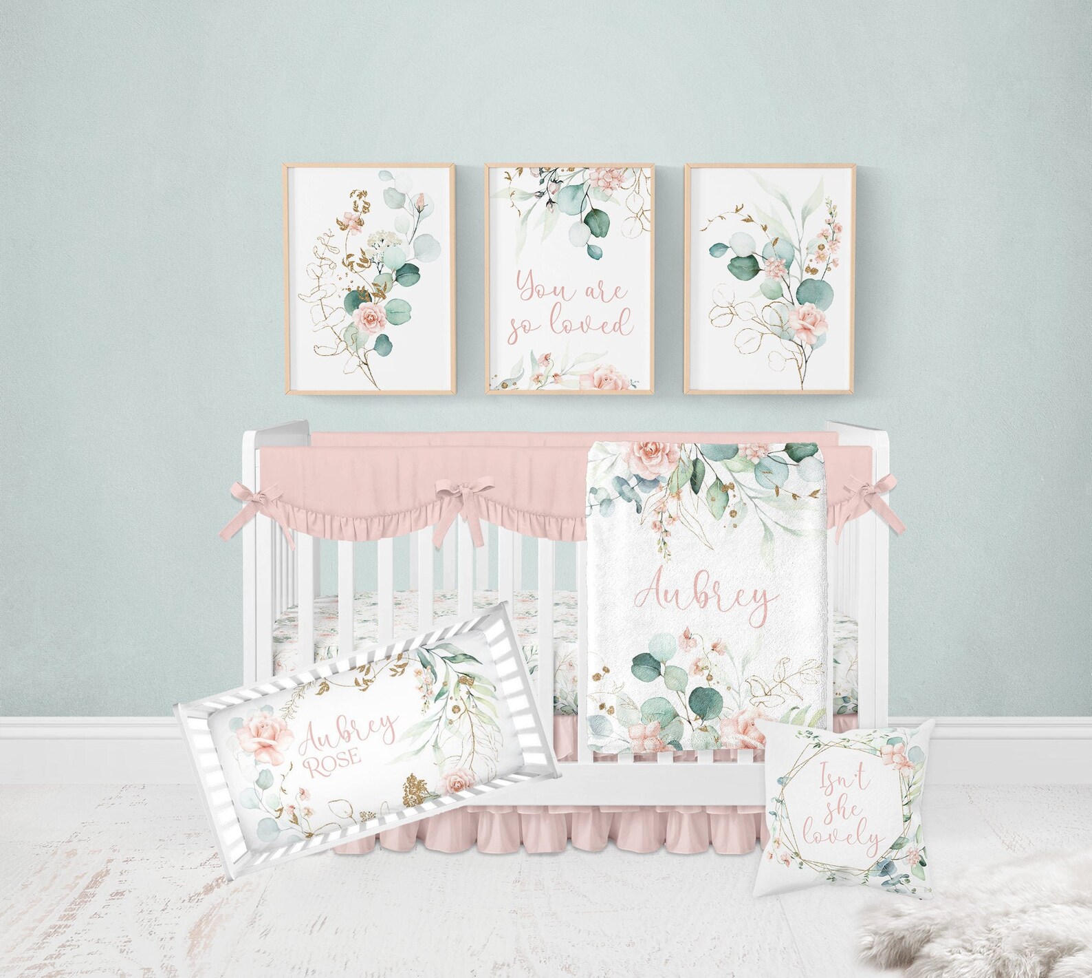 Eucalyptus Crib Bedding Set Personalized Girl Crib Bedding Etsy