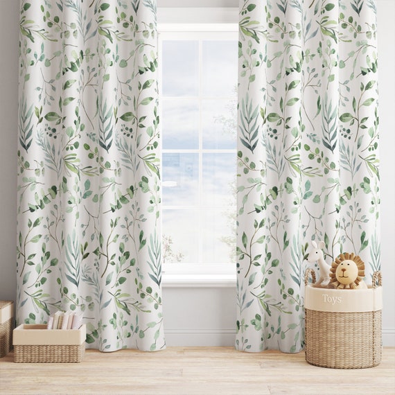 Greenery Window Curtains, Gender Neutral Nursery Curtains, Blackout Curtains Nursery Girl Boy, Green Nursery Decor, Green Curtains Blackout
