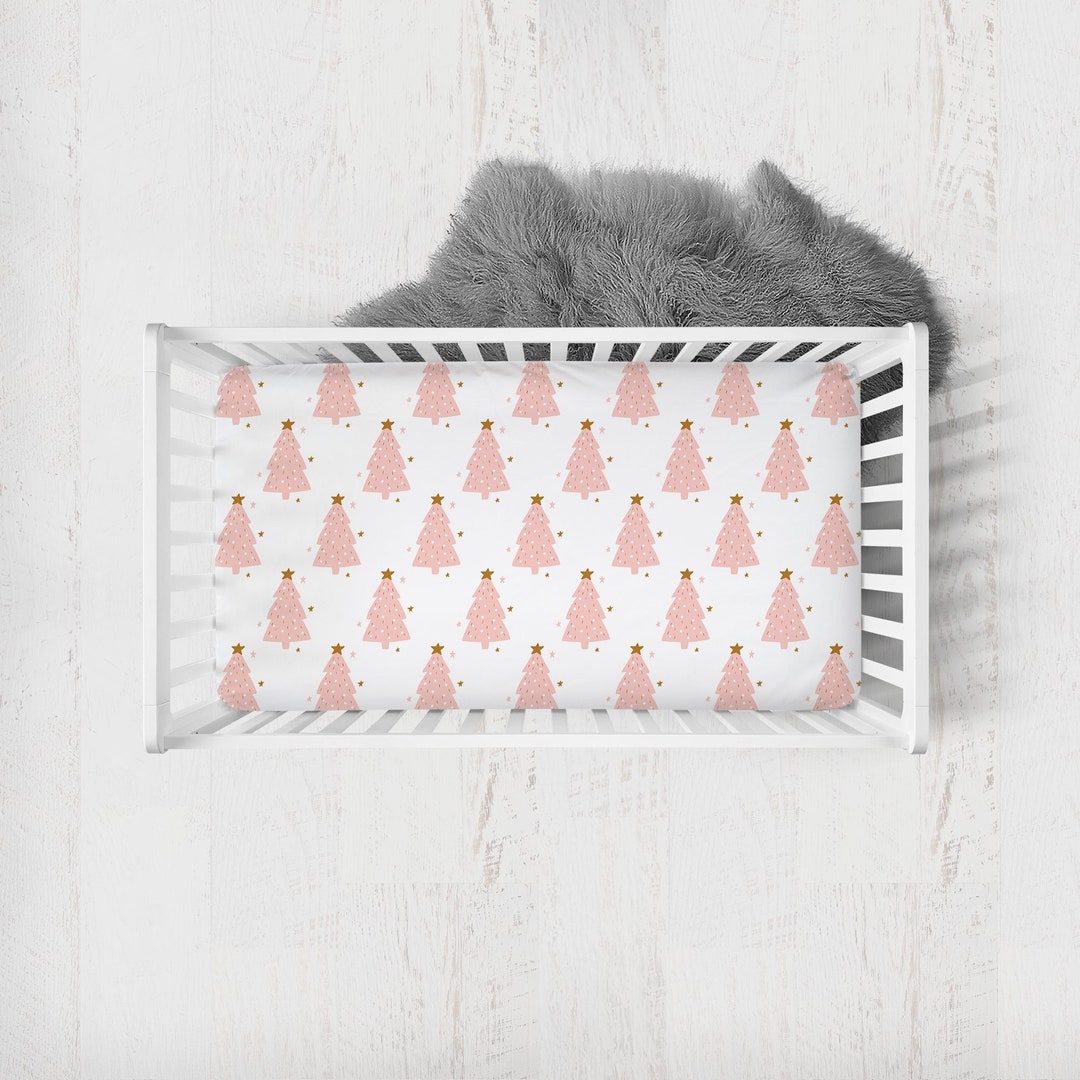 Pink Christmas Crib Sheets, Crib Sheets Girl, Christmas Crib Bedding