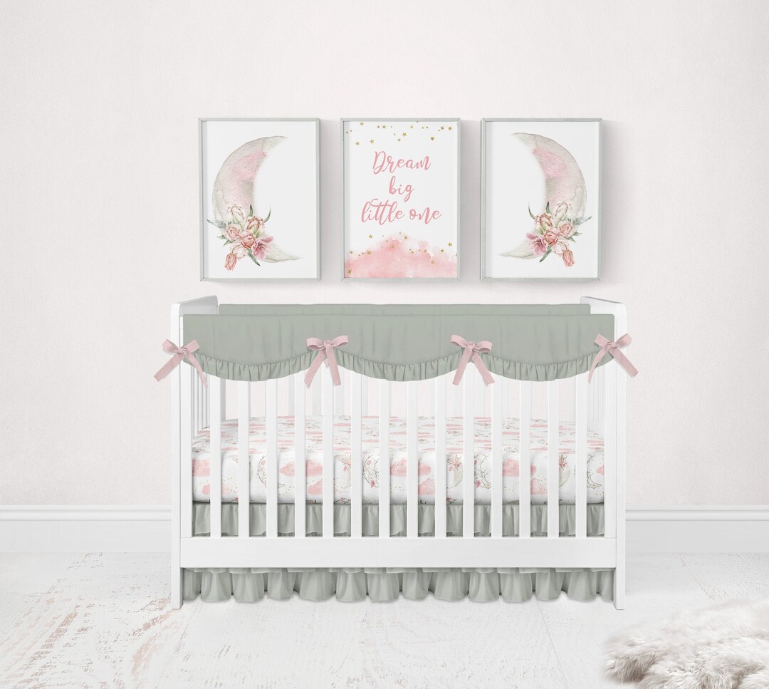 Moon Wall Art, Pink Moon Wall Decor, Floral Moon Nursery Prints, Set of ...