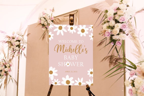 Daisy border baby shower welcome sign, easel sign, entryway sign