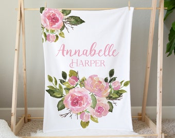 Personalized Baby Blanket, Floral Baby Blanket, Baby Girl Blanket, Floral Nursery, Custom Baby Blanket Floral Crib Bedding, Baby Shower Gift