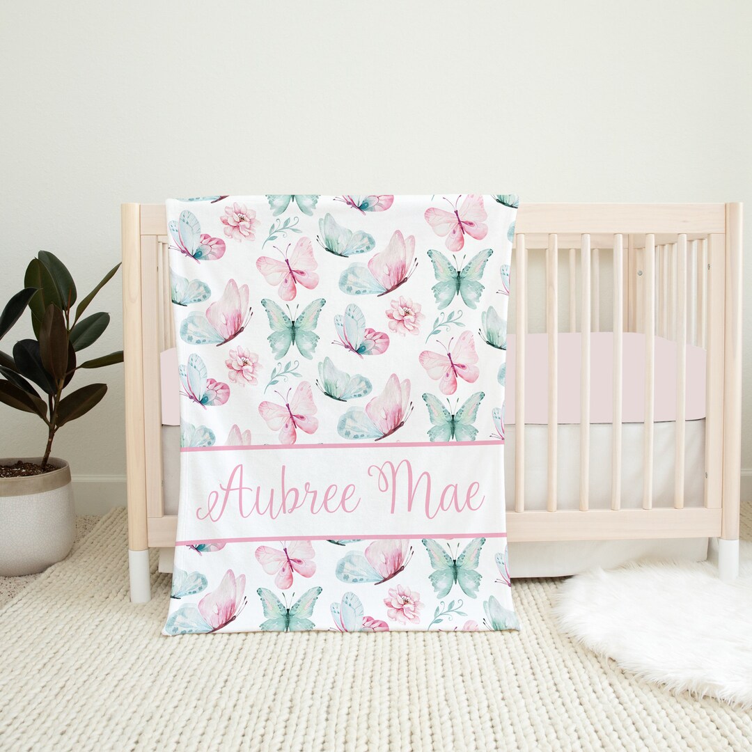 Personalized Butterfly Blanket, Butterfly Nursery, Butterfly Baby Girl Blanket, Baby Name ...