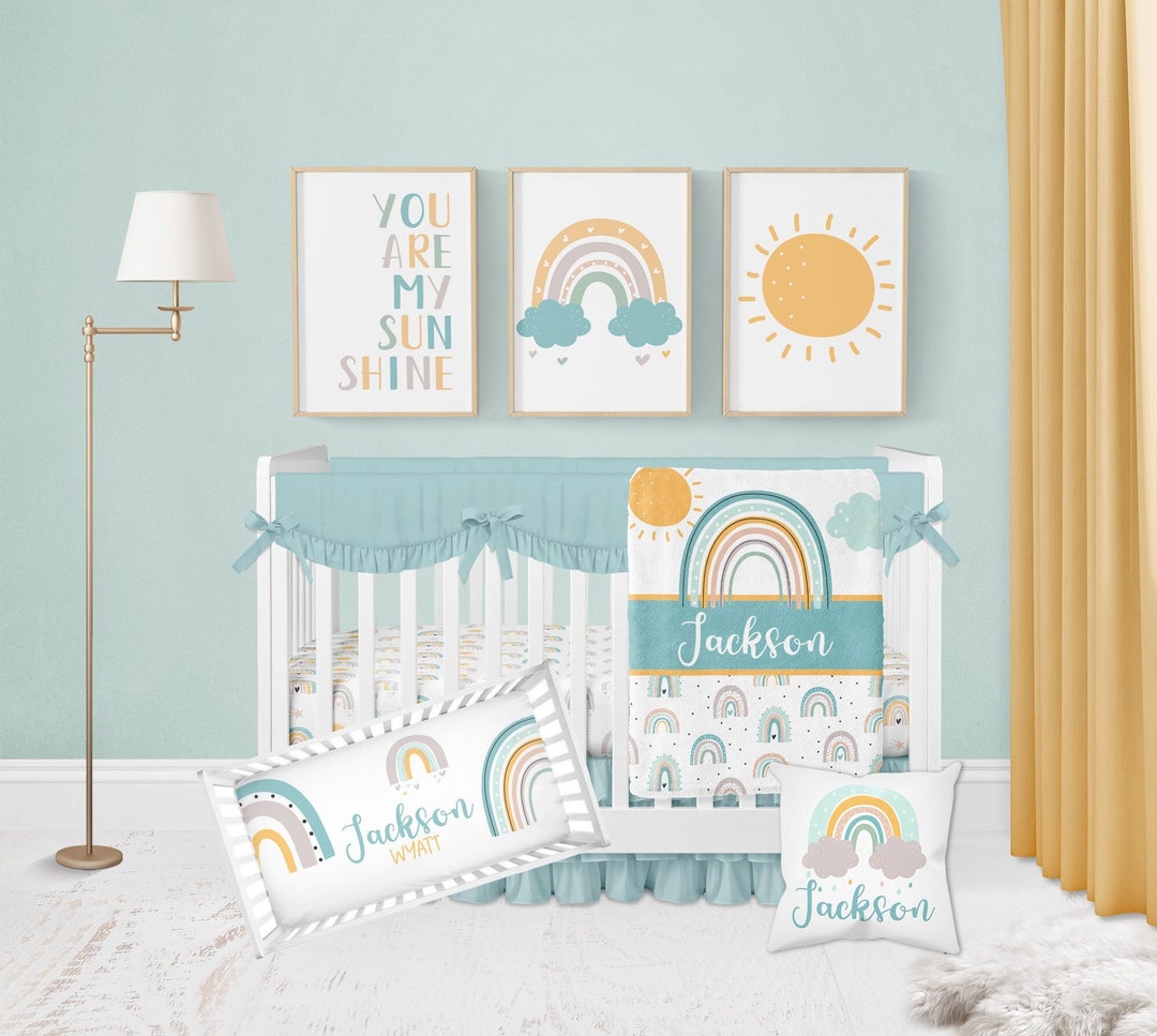 Rainbow Crib Bedding Set, Baby Boy Crib Bedding, Rainbow Nursery, Boho