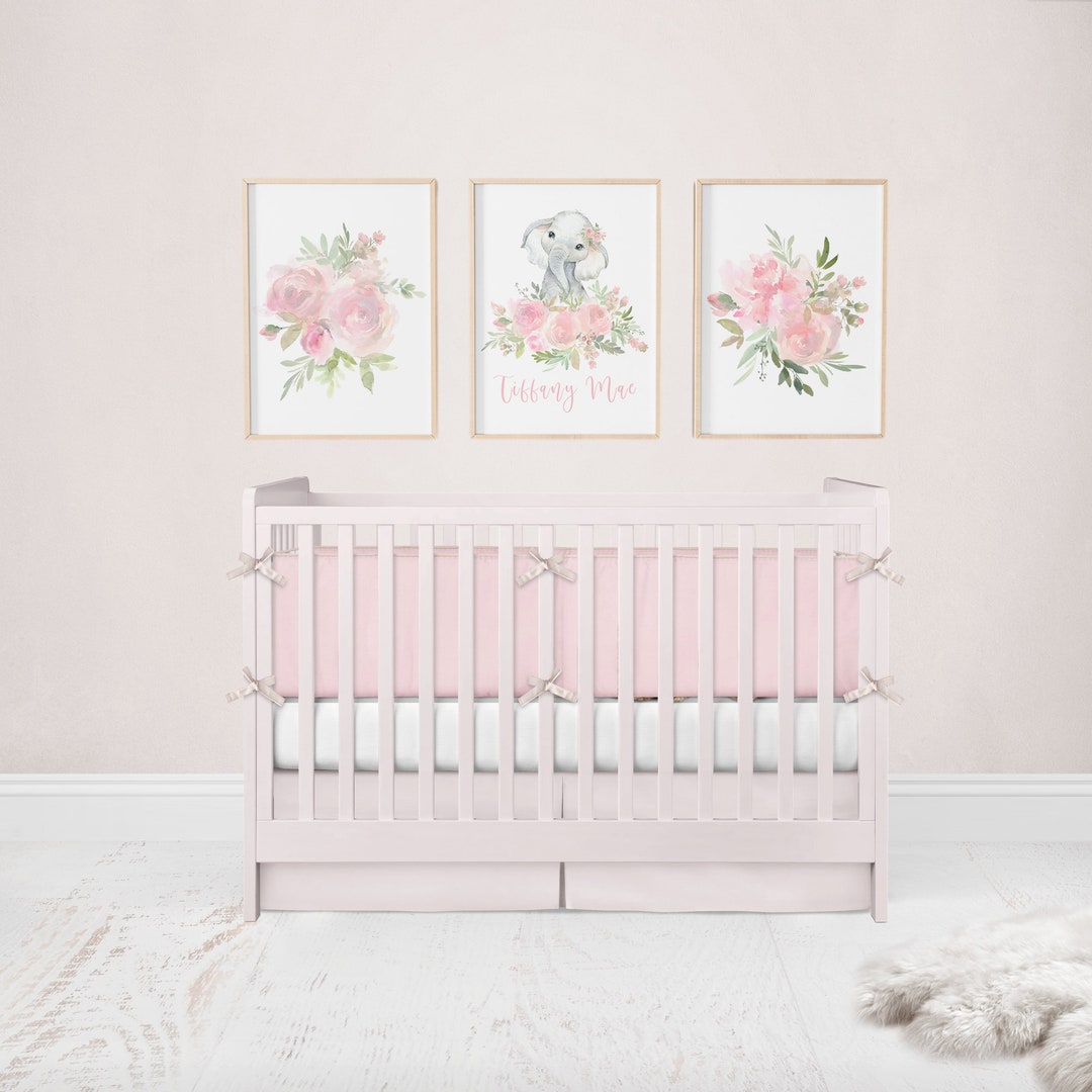 Elephant Nursery Prints, Pink Floral Elephant Nursery, Elephant Nursery ...