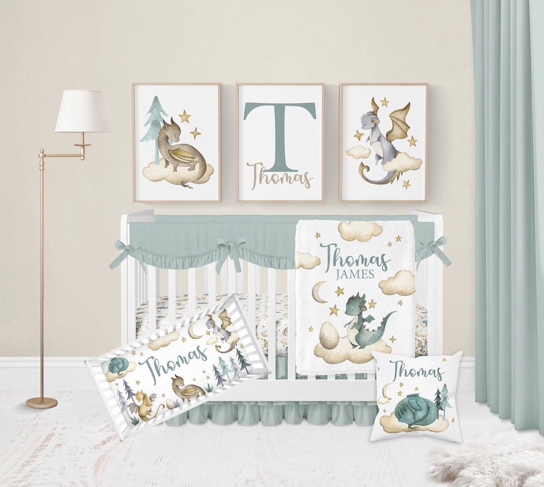 Dragon Crib Bedding Set, Baby Boy Crib Bedding Set, Dragon Nursery, Boy