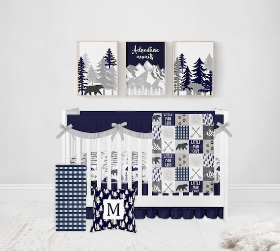 Navy woodland sale crib bedding