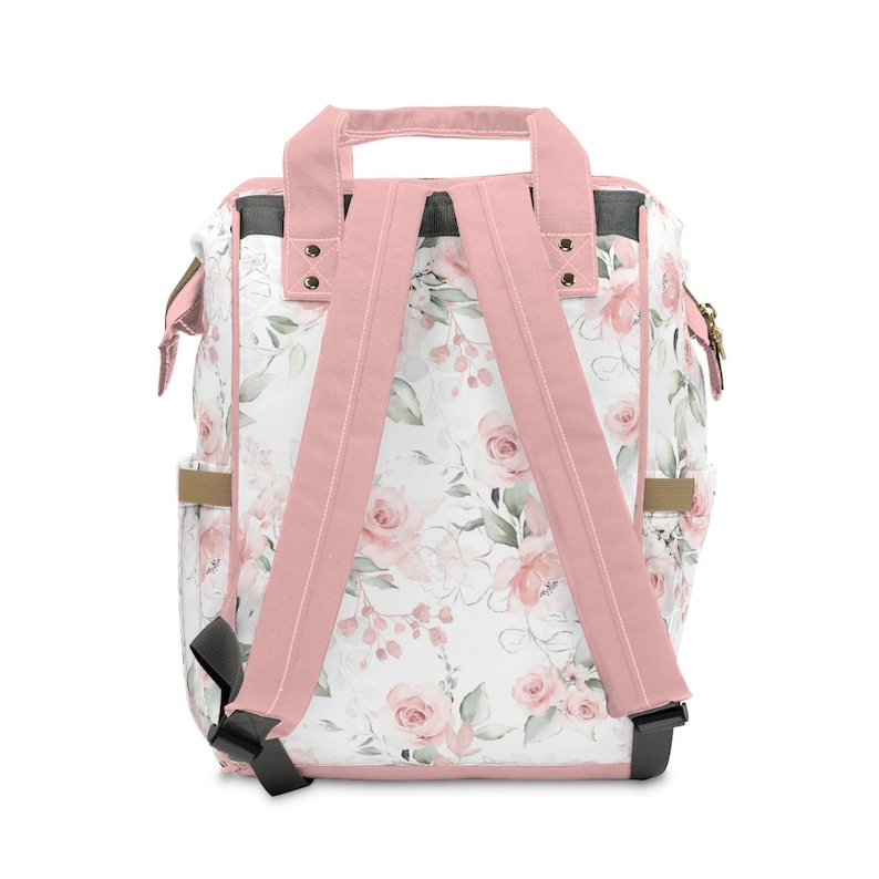 Custom Diaper Bag, Girl Diaper Bag Backpack, Baby Shower Gift, Pink Floral Diaper Bag Multiuse Backpack, Personalized Baby Bag, New Mom Gift image 4