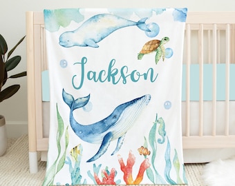 Under The Sea Baby Blanket, Personalized Baby Boy Blanket, Baby Name Blanket, Under The Sea Nursery Ocean Crib Bedding, Baby Shower Gift Boy