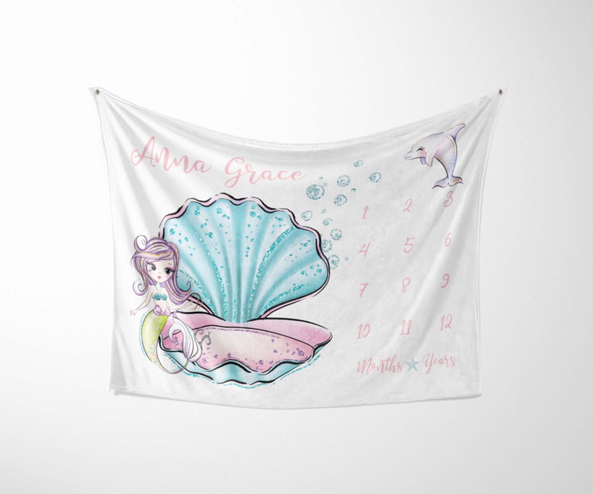 Mermaid Milestone Blanket, Personalized Baby Girl Milestone Blanket ...