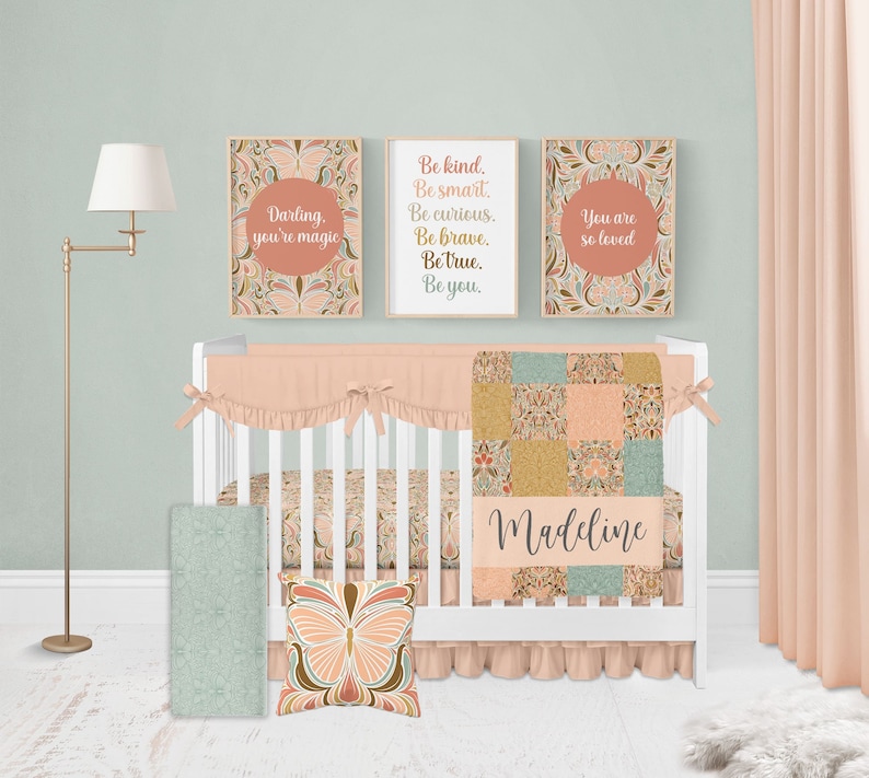 Boho Crib Bedding Set Girl Crib Sheets Girl Boho Floral Etsy