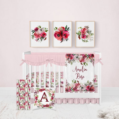 Floral Crib Bedding Set Girl Crib Bedding Personalized Baby Etsy