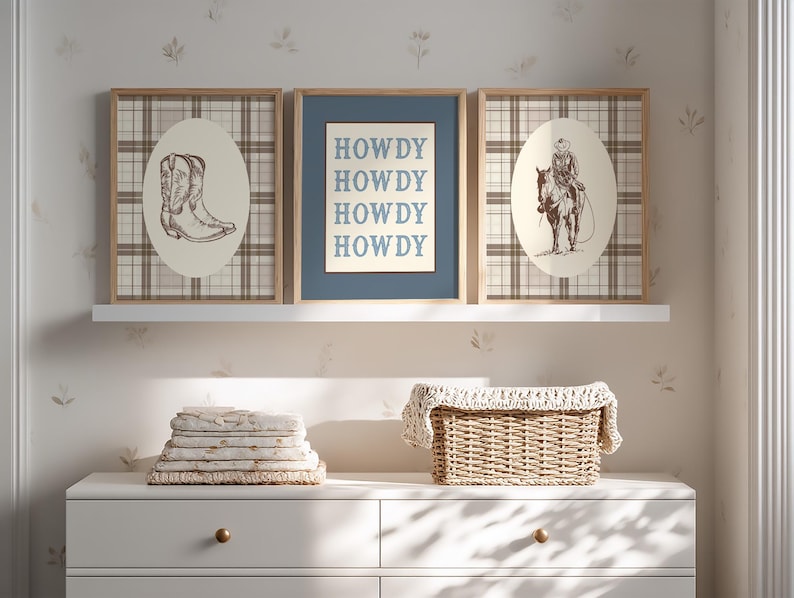 Western Nursery Wall Art Print Set, Cowboy Nursery Prints, Boy Nursery, Blue Nursery Decor, Western Boys Room Decor, Vintage Cowboy Decor image 2