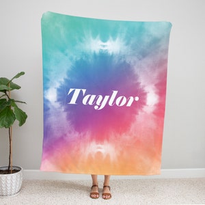 Personalized Tie Dye Blanket, Rainbow Baby Blanket, Gender Neutral Blanket Minky, Tie Dye Baby Christmas Gift, Name Blanket for Adults, Kids