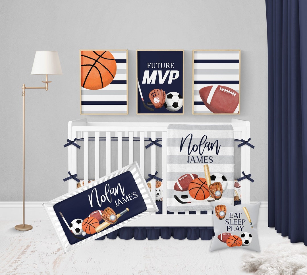 Sports Crib Bedding Set Boy, Baby Boy Crib Bedding, Sports Nursery